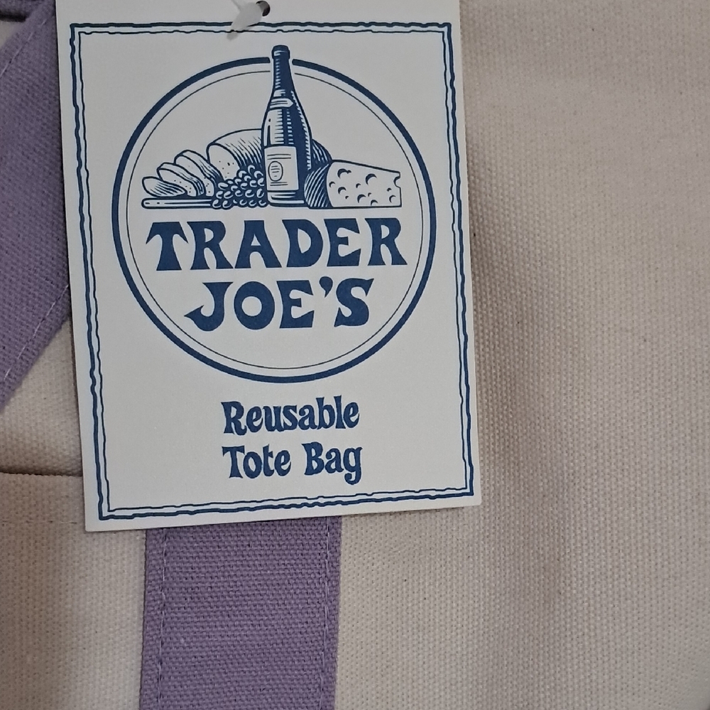 Trader Joe's Lavender and Cream Large Canvas Tote Bag - Picture 3 of 3